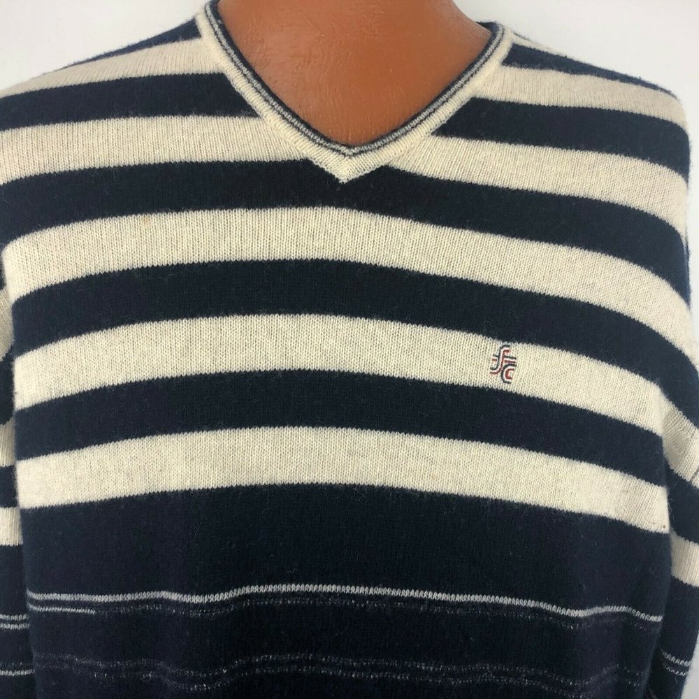French Connection Fcuk V Neck Sweater Stripe Blue